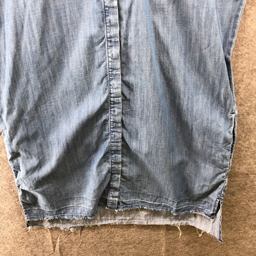 Madewell Chambray Mini Shirt Dress Womens S Blue Short Sleeve Fringe Denim - Picture 4 of 9